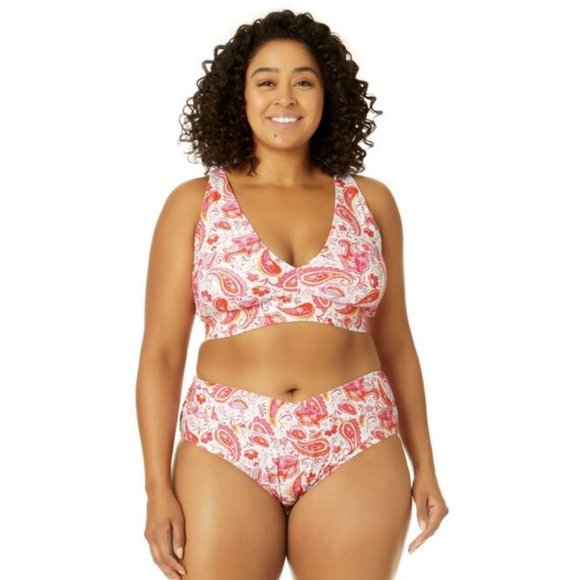 TIME & TRU Womens Plus 3X 24W-26W Paint Me Paisley Plunge Bikini TOP NWT - Picture 5 of 5